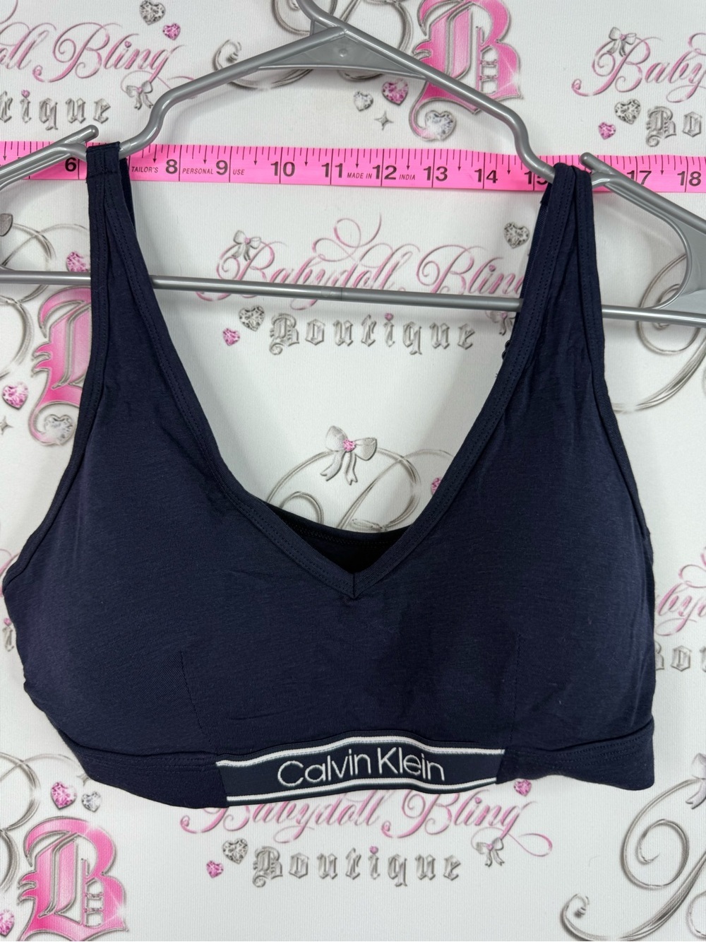 Calvin Klein Navy V-Neck bra Bralette with Logo Band